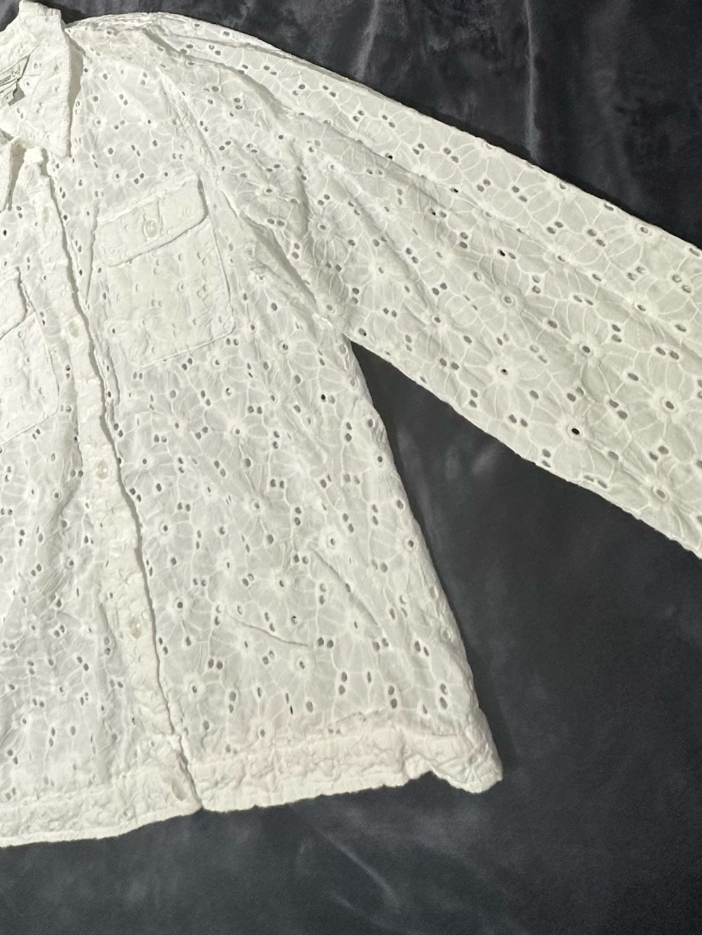 Coldwater Creek White Eyelet Button-Down Blouse